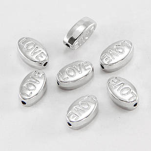 Бусини Металеві, Love, Овал, Платина, 10х6х4мм, Відв-тіє: 1 мм, 10 шт