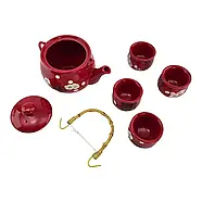 Чайний набір керамічний «Сакура», червоний, чайник 620 мл + 4 чашки 40 мл, фото 2