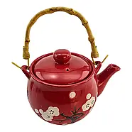 Чайний набір керамічний «Сакура», червоний, чайник 620 мл + 4 чашки 40 мл, фото 4