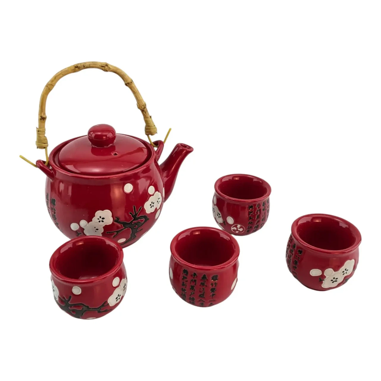 Чайний набір керамічний «Сакура», червоний, чайник 620 мл + 4 чашки 40 мл, фото 1