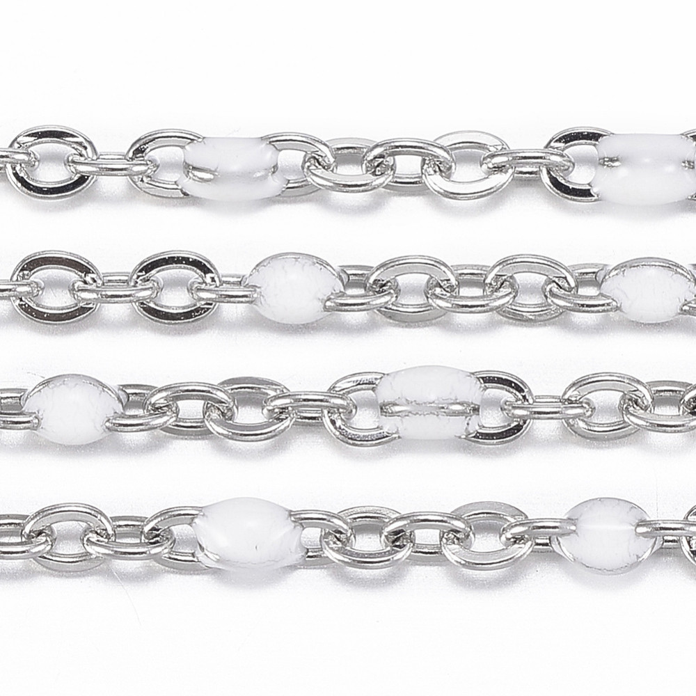 Ланцюг Якісне Плетіння, Неіржавка сталь, Паяна, Колір Емалі: Білий, Дзвено: 2х1.5х0.5мм, 1 м, фото 1