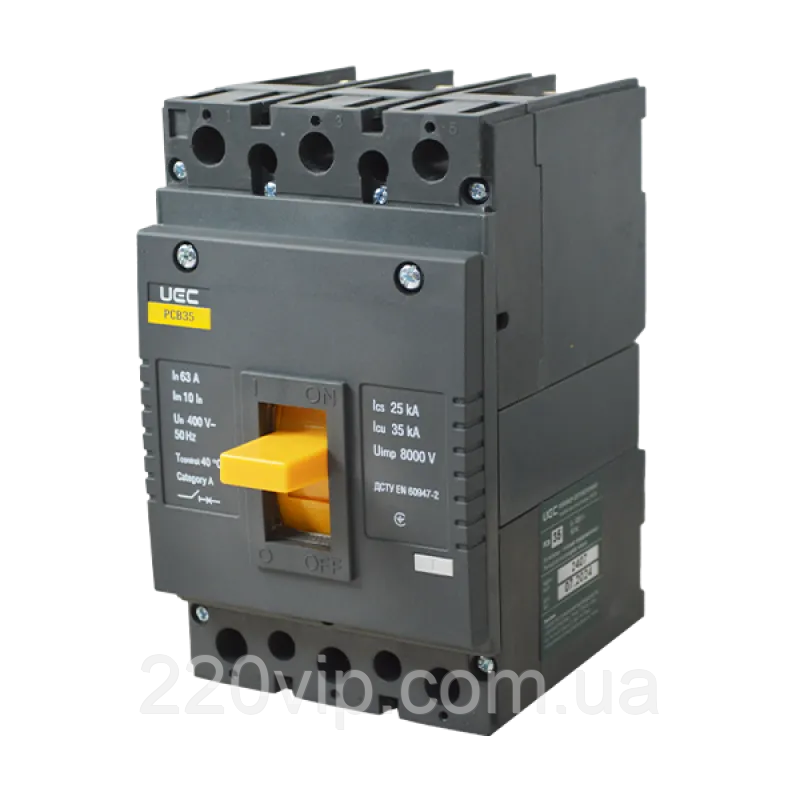 Автоматичний вимикач UEC PCB35 3P 200A 35 кА, MCCB-PCB-35-3-0200 Силовий УЕК, автомат корпусний щитовий, фото 1