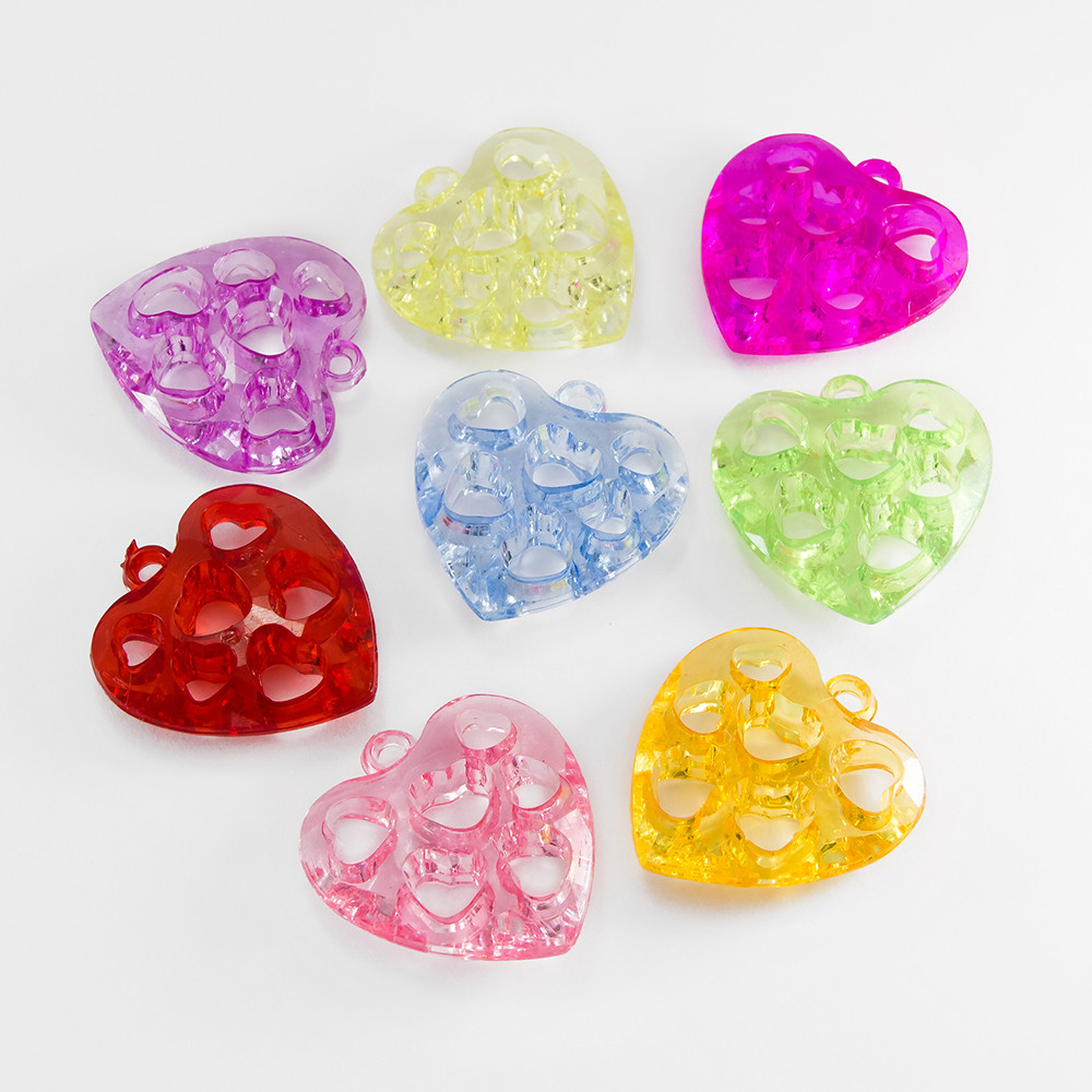 Кулони Акрил Серце, Прозорі, Колір: Мікс, Розмір: 38х36х11мм, Отвір 3 мм, 10 шт, фото 1