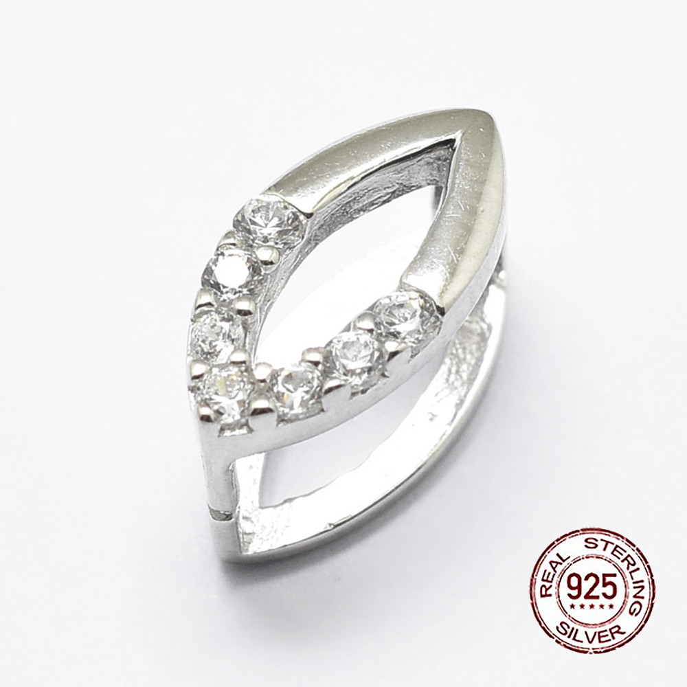 Срібло 925 Тримачі для Підвісок, з Фіанітами, Кінський Глаз, Колір: Платина, Розмір: 11х5.5х7.5мм, Пін 1 мм, фото 1