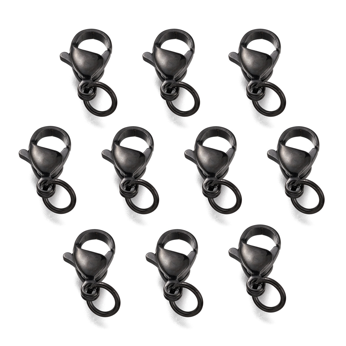 Застібка Карабін-Лобстер із сполучним кільцем, Неіржавка сталь, Гальваніка, Колір: Чорний, 10 шт, фото 1