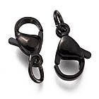 Застібка Карабін-Лобстер із сполучним кільцем, Неіржавка сталь, Гальваніка, Колір: Чорний, 10 шт, фото 5