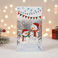 Пакет новорічний фольгований для подарунків 20х35 №32 "Пара сніговиків" 100 штук святкові пакети для цукерок і сувенірів