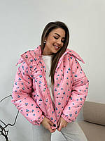 Жіноча куртка тепла на синтепоні 200 з квітковим принтом, фото 10