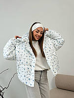 Жіноча куртка тепла на синтепоні 200 з квітковим принтом, фото 8