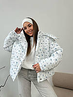 Жіноча куртка тепла на синтепоні 200 з квітковим принтом, фото 2