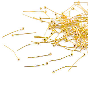 Піни з Шариком, Латунь, Колір: Золото, Розмір: 30х0.5мм, Кульк 2 мм, (100 шт.)