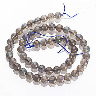 Бусини Натуральний Лабрадорит, На нитках, Круглі, Клас АА, Колір: Світло-сірий, Діаметр 8 мм, Отвір 1 мм