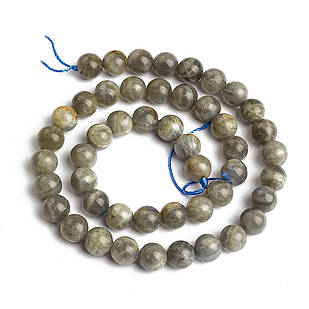 Бусини Натуральний Лабрадорит, На нитках, Круглі, Колір: Сірий, Розмір: 8 мм, Отвір 1 мм, 1 нить