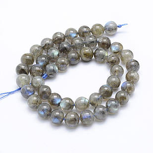 Бусини Натуральний лабрадорит, На нитях, Круглі, Розмір: 9 мм, Отвір 1 мм, приблизно 46 шт./40 см/нитка