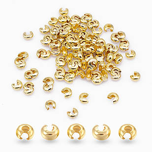 Бусини Кришки Кримпів, Латунь, Оболонки для Затискних Бусин Стопперів, Колір: Золото, Розмір: 4 мм, 10 г