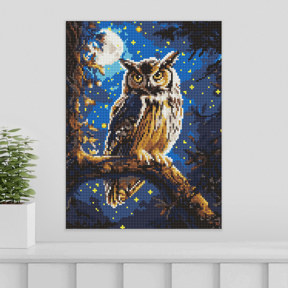 Алмазна мозайка 30*40 "Нічна сова з АВ стразами" No8160, Ідейка, фото 1