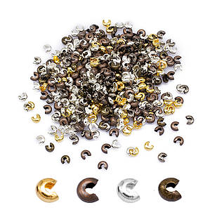 Бусини Кришки Кримпів із Заліза, Оболочки для затискних Бусин Стопперів, Колір: Мікс, Розмір: 4 мм, 500 шт