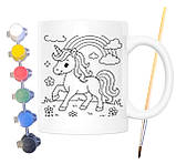 Набір для творчості кружка розмальовка Казковий Єдиноріг 330 мл біла (КР0132), фото 2