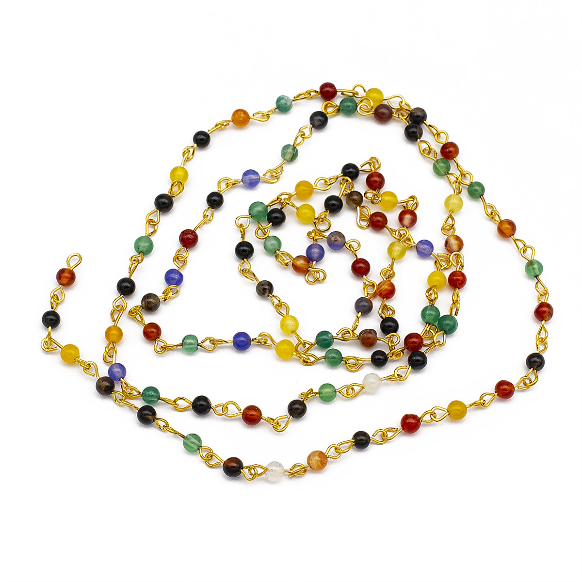 Ланцюг Латунь Бусини Натуральний Агат, Ручна робота, Непаяна, Колір Метала: Золото, Розмір: 4-4.5мм, 1м /, фото 1