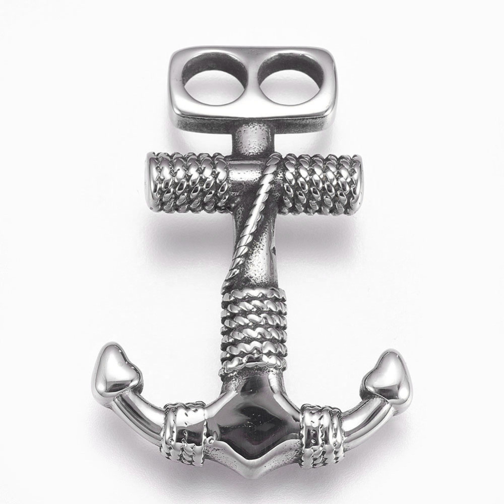 Застібка Гачок, Неіржавка сталь, Якір, Колір: Античне Срібло, 2 отвори, Розмір: 39х27х5мм, 1 шт, фото 1