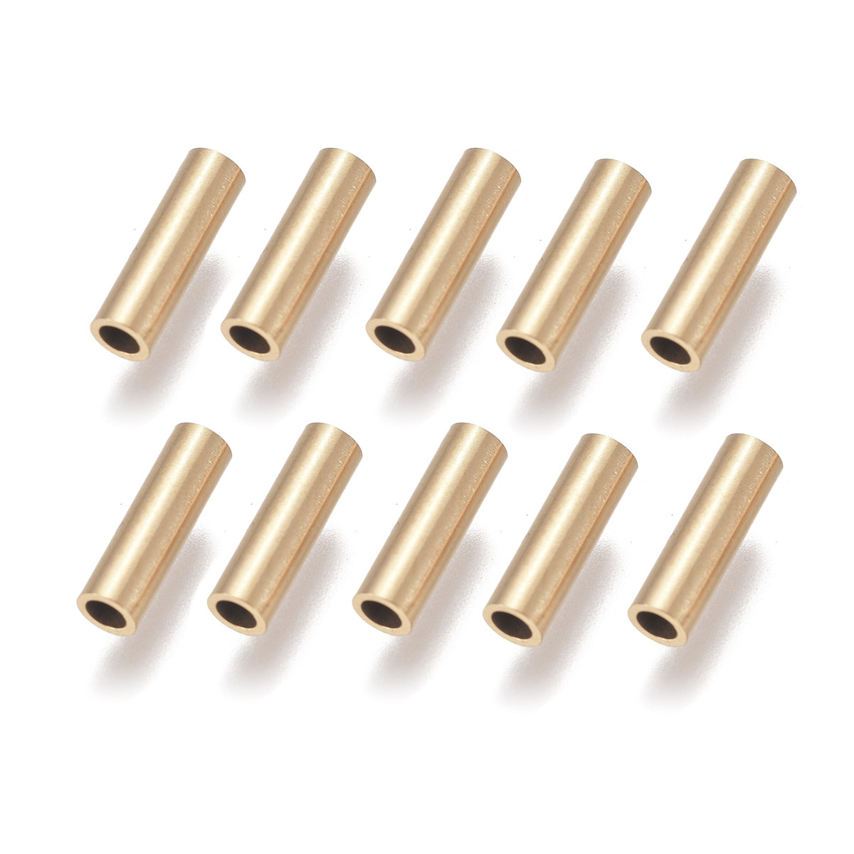 Бусини Трубочки, Неіржавка сталь, Іонне покриття (IP), Колір: Золото, Розмір: 10х3мм, Отвір 2 мм, (10 шт.), фото 1