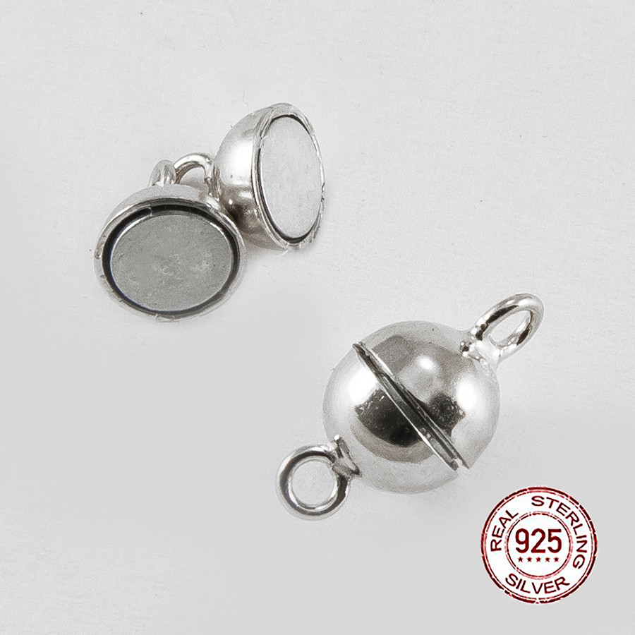 Срібло 925 Застібка Магнітна, Кругла, Колір: Платина, Розмір: 12х6 мм, Отвір: 1.2 мм, 1 шт, фото 1