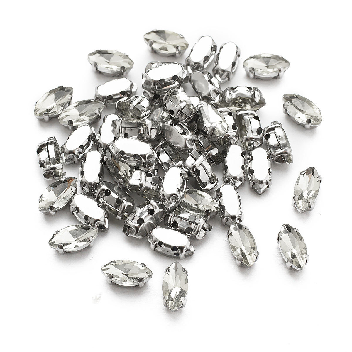 Пришивні Стрази, Скло Гірський Кришталь, Основа Латунь, Кінський око, Колір: Безбарвний, Розмір: 8х4х3.5мм, фото 1