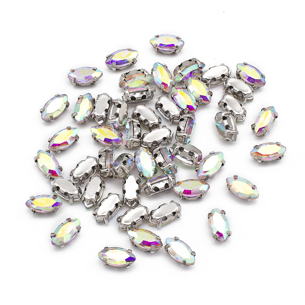 Пришивні стрази, Скло Гірський Кришталь, Основа Латунь, Кінське око, Колір: Прозорий АВ, Розмір: 8х4х3.5мм, фото 1