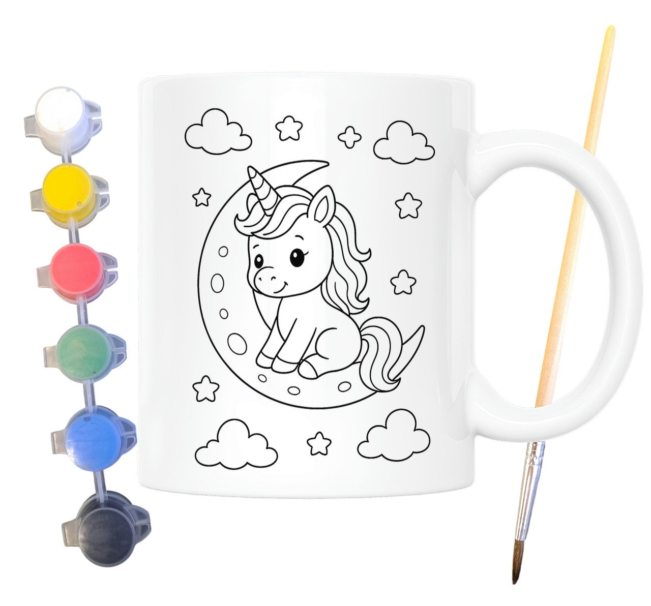 Набір для творчості кружка розмальовка Єдиноріг на місяці 330 мл біла (КР0133), фото 1