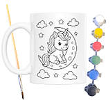 Набір для творчості кружка розмальовка Єдиноріг на місяці 330 мл біла (КР0133), фото 2