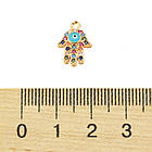 Підвіски Рука Хамси, Латунь, Емаль і Фіаніти, Колір металу: Золото, Колір фіанітів: Мікс, Розмір: 14х10х2мм, фото 3