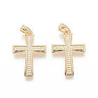 Підвіска Латунь, Хрест із Фіанітами, Стійке Покриття Золото 18К, Розмір: 30.5х20.5х2.5 мм, Отвір 3х5 мм, 1 шт, фото 4