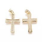 Підвіска Латунь, Хрест із Фіанітами, Стійке Покриття Золото 18К, Розмір: 30.5х20.5х2.5 мм, Отвір 3х5 мм, 1 шт, фото 5