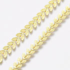 Ланцюг Латунь Ручна Робота, Паяна, Листя, Стійке Покрите Золото 18К, Розмір: 7х6х0.5мм, 1 м, фото 2