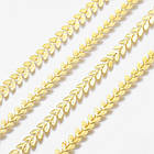 Ланцюг Латунь Ручна Робота, Паяна, Листя, Стійке Покрите Золото 18К, Розмір: 7х6х0.5мм, 1 м, фото 5