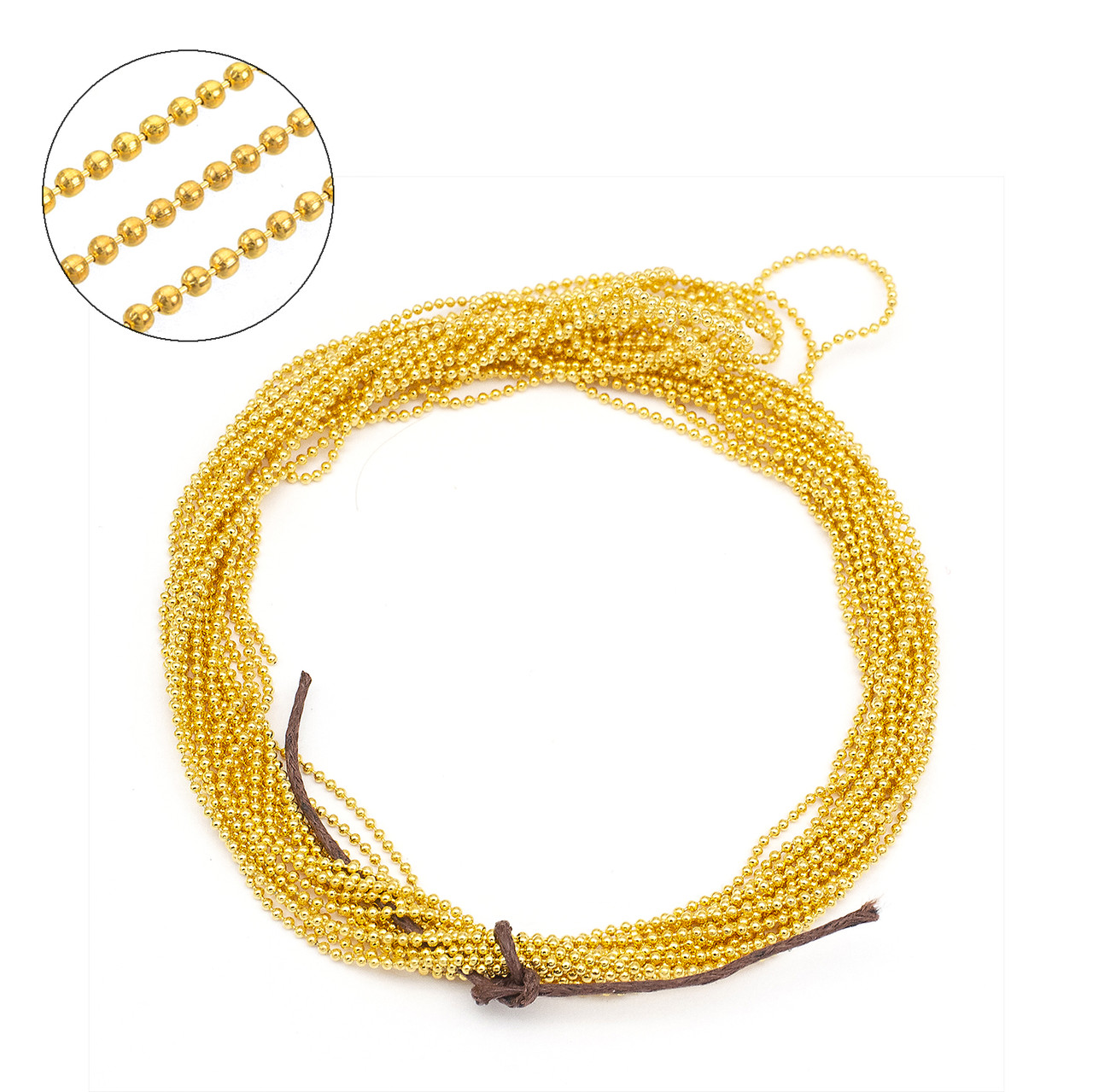 Ланцюг Плетіння Перлина, Латунь, Паяна, Стійке Покриття, Колір: Золото, Дзвено: Діаметр 1 мм, 4 м, фото 1