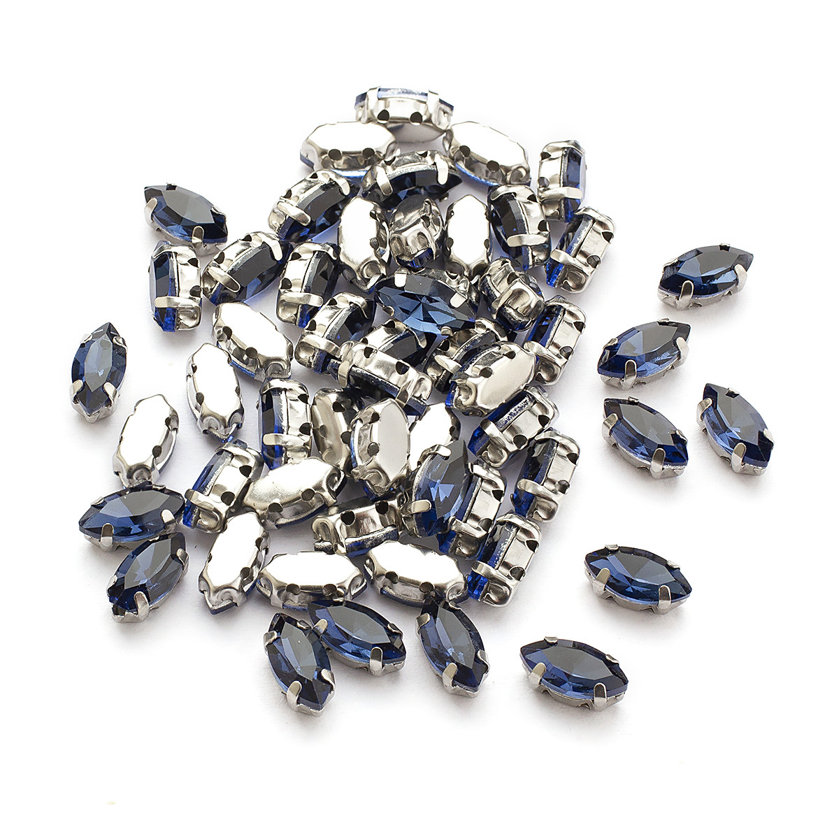 Пришивні стрази, Скло Гірський Кришталь, Основа Латунь, Кінський око, Колір: Берлінська лазур, 50 шт, фото 1