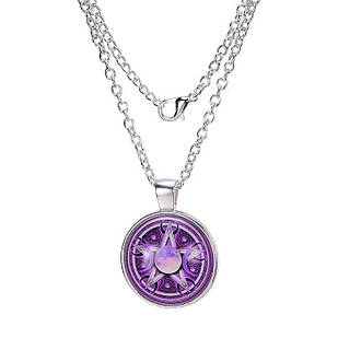 Кулон Місяць зі Зіркою Круглий на Ланцюжку, Метал і Скло, Колір: Срібло, Ланцюжки: 45-50 см, Кулон: 27мм, 1 шт