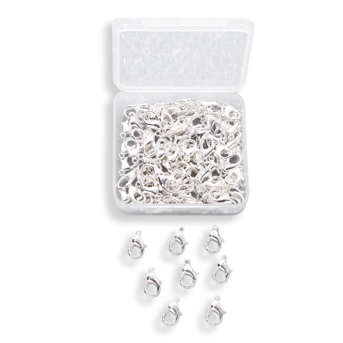 Застібка Карабін-Лобстер, Сплав, Колір: Срібло, Розмір: 12х6 мм, Отвір 1.2 мм, 100 шт./контейнер, 1 контейнер, фото 1