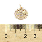 Підвіска Латунь, Смайл із Фіанітами, Плоскі Круглі, Покриття Золото 18К, Розмір: 17х14.5х1.5мм, 1 шт, фото 3