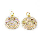 Підвіска Латунь, Смайл із Фіанітами, Плоскі Круглі, Покриття Золото 18К, Розмір: 17х14.5х1.5мм, 1 шт, фото 5