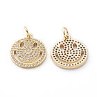 Підвіска Латунь, Смайл із Фіанітами, Плоскі Круглі, Покриття Золото 18К, Розмір: 17х14.5х1.5мм, 1 шт, фото 6