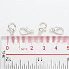 Застібка Карабін-Лобстер, Метал, Колір: Срібло, Розмір: 12х6 мм, Отвір 1.5 мм, 1000 шт, фото 2