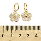 Підвіска Латунь і Фіаніти, Квітка, Стійке Покриття Золото 18К, Розмір: 15х13х3мм, З'єднувальне кільце, 2 шт, фото 3