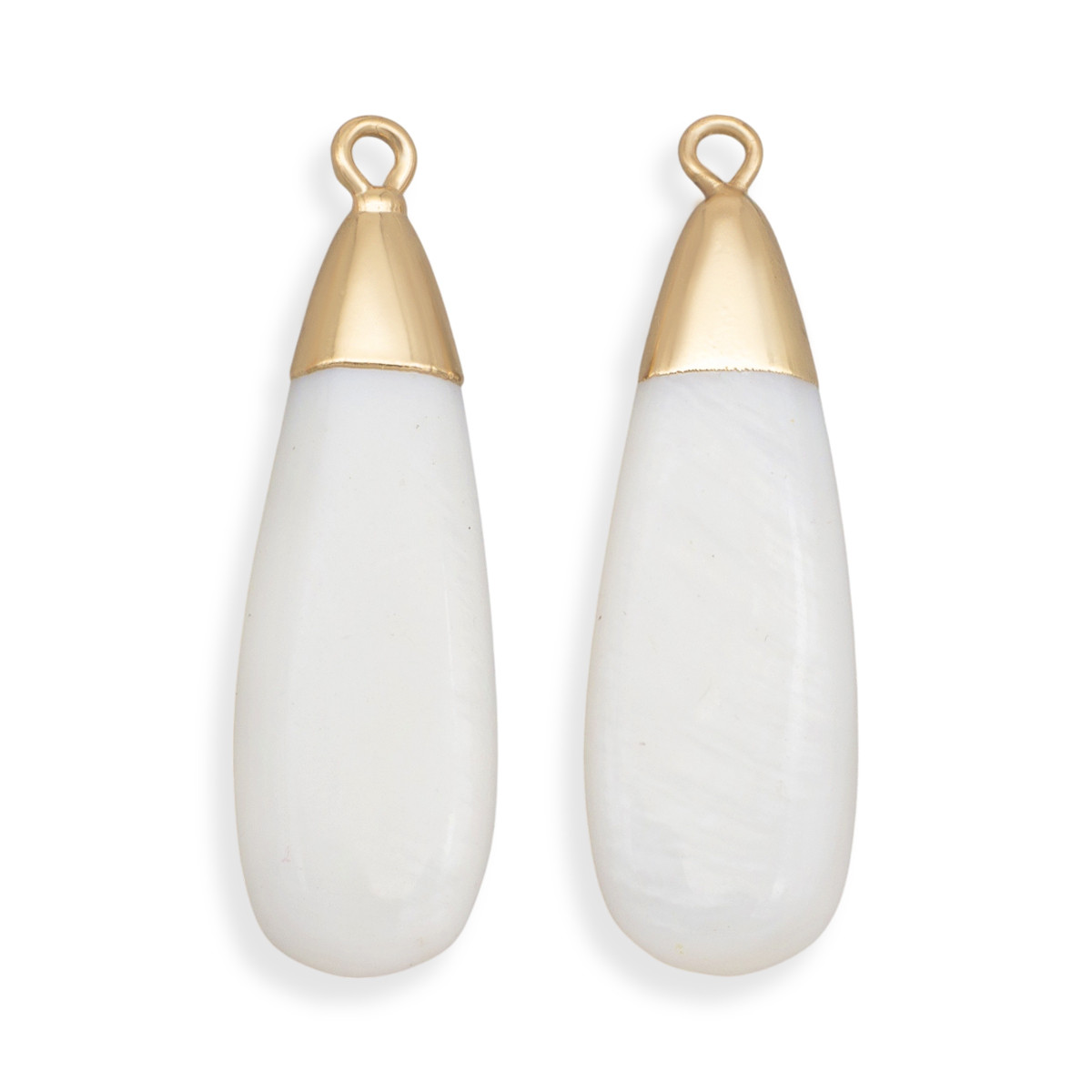 Кулон Натуральний Речний Перламутр, Крапля, Фурнітура Латунь, Золото, Білий, 2 шт, фото 1
