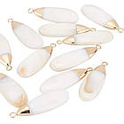 Кулон Натуральний Речний Перламутр, Крапля, Фурнітура Латунь, Золото, Білий, 2 шт, фото 8