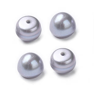 Перли Натуральний Пресноводний, Круглий, Колір: Блакитний, Розмір: 7-8х6.5-7 мм, Отвір нековзне, 1 мм, 2 пары