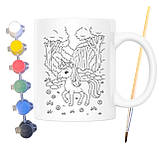 Набір для творчості кружка розмальовка Єдиноріг у лісі 330 мл біла (КР0135), фото 2