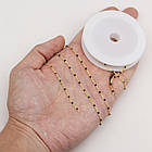 Ланцюг Ручна робота, Латунь і Емаль, Якісне Плетіння, Стійке Покриття Золото 18К, Паяна, Колір: Чорний, 1 метр, фото 4