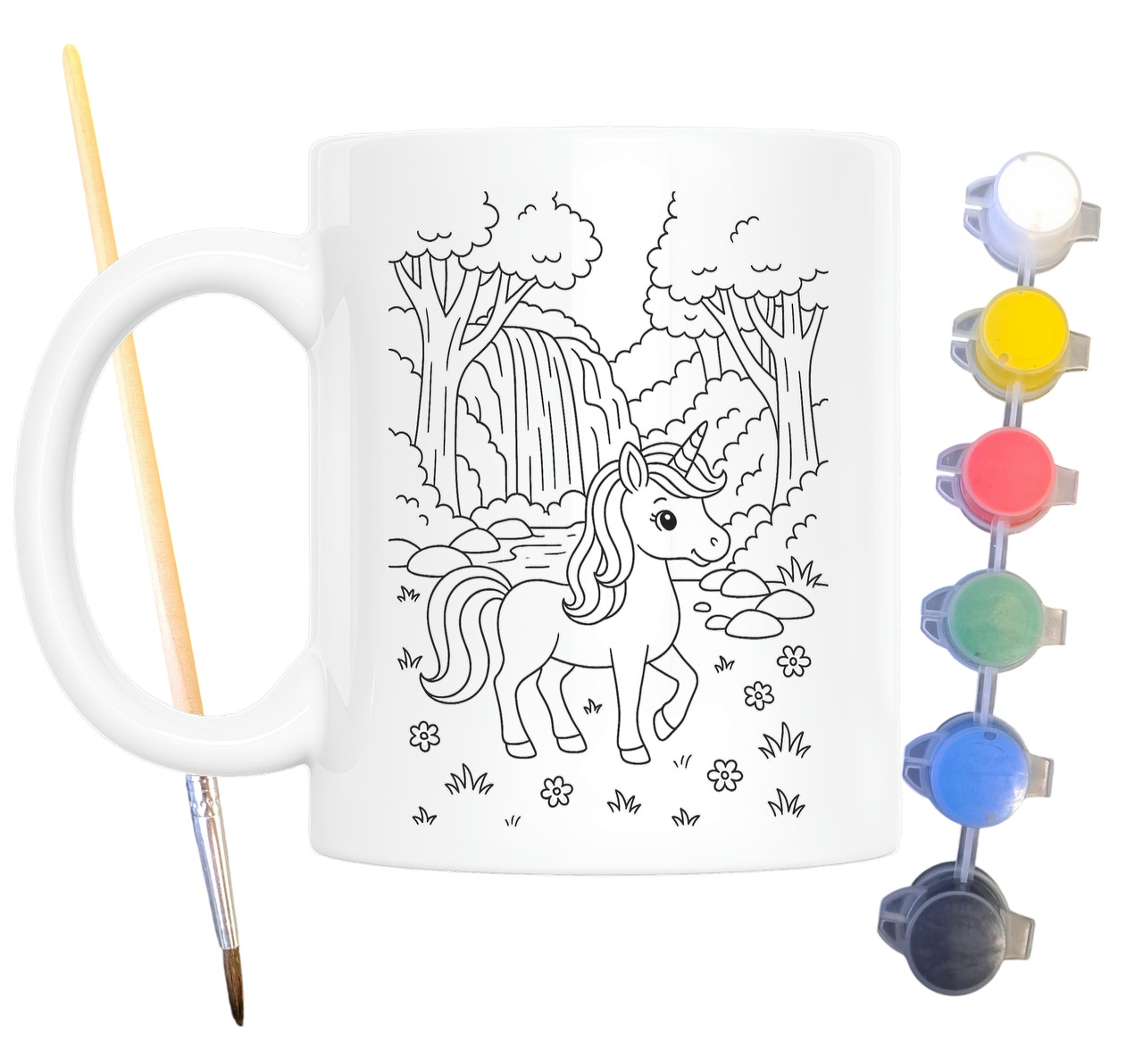 Набір для творчості кружка розмальовка Єдиноріг у лісі 330 мл біла (КР0135), фото 1